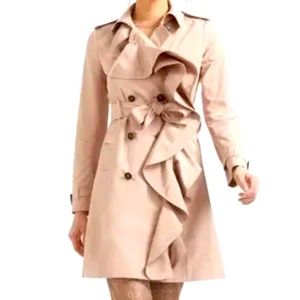 Sandro Ruffle  Belted Knee Length Trench Coat - Perfect for Spring 2023!🌸🌺🌷🌻